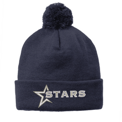 Solid Pom Pom Beanie with Stars Wordmark logo