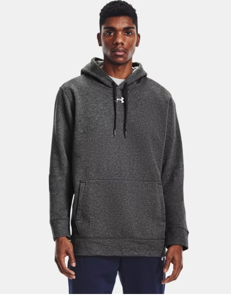 Men's UA Rival Fleece Hoody with Wahoo Baseball logo (White Outline)